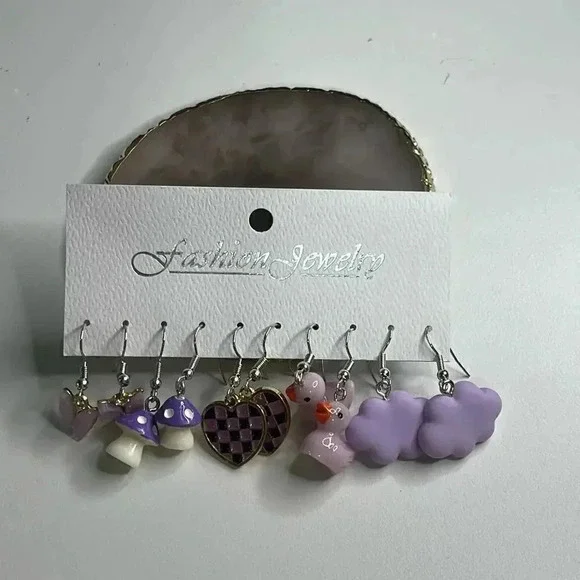 Fashion Jewelry 5 pair Purple Novelty Earrings - Picture 5 of 6